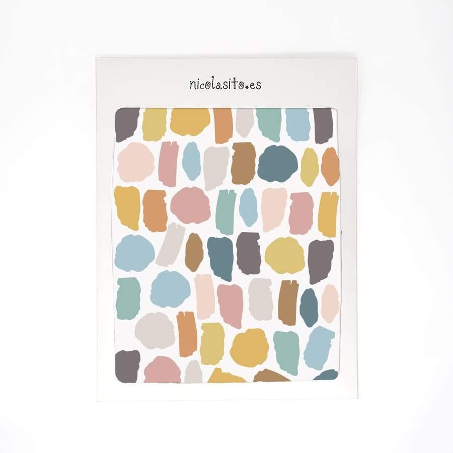 Imagen detallada del packaging en el que se reciben los vinilos decorativos de pared en forma de manchas de pintura - Nicolasito.es #color_Sunset