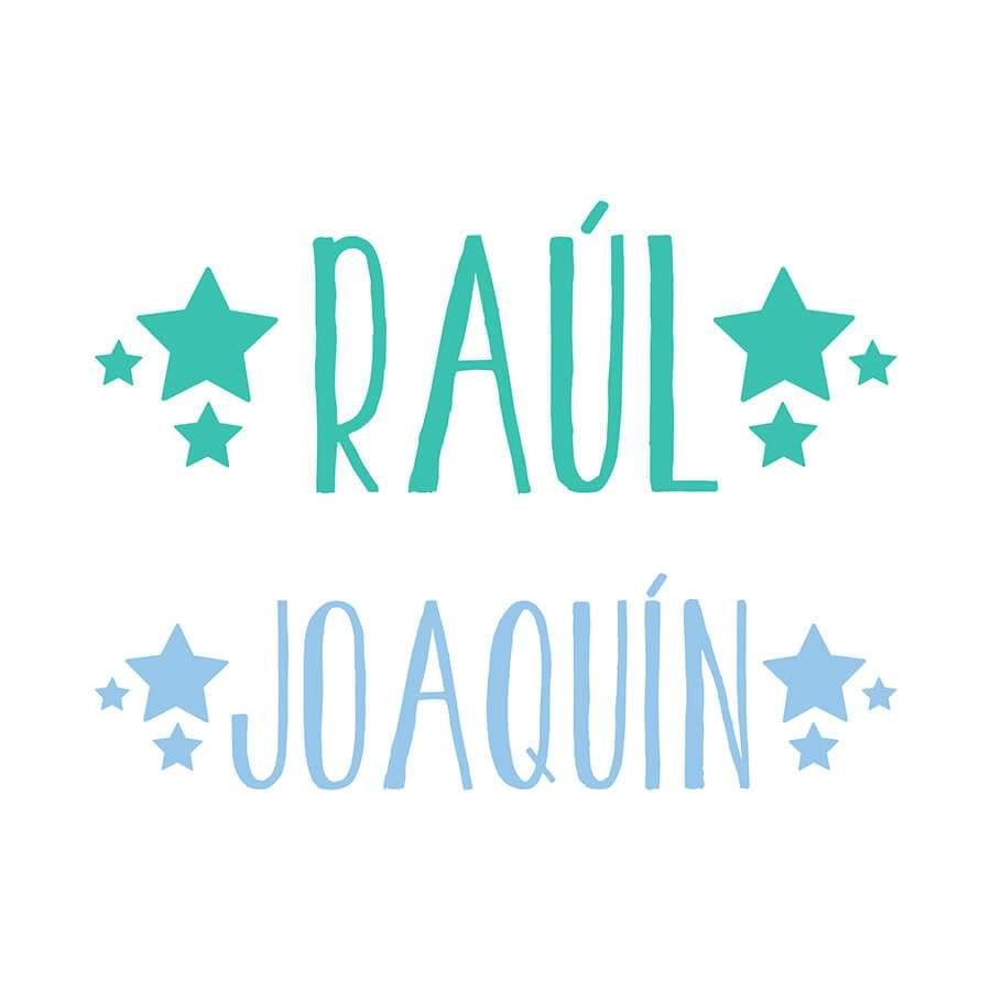 Ejemplo del vinilo decorativo personalizado Estrellitas con diferentes nombres y estilos, vinilo de pared ideal para bebés y niños - Nicolasito.es
