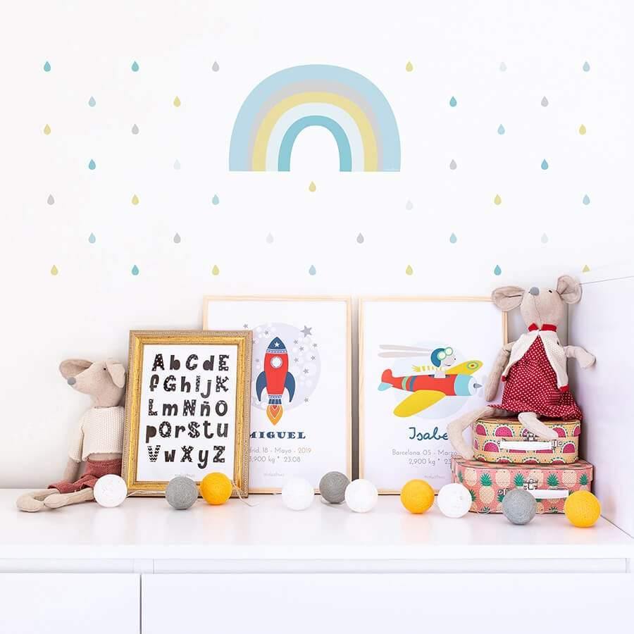 Decoración infantil sala de juegos vinilo arcoiris big azul #color_Pastel azul