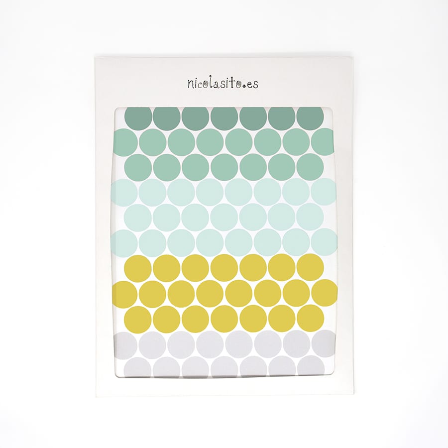 Pack que incluye 90 unidades de vinilo decorativo infantil para paredes en forma de topitos en color verde pastel. Vinilo adhesivo resistente - Nicolasito.es #color_Pastel mint