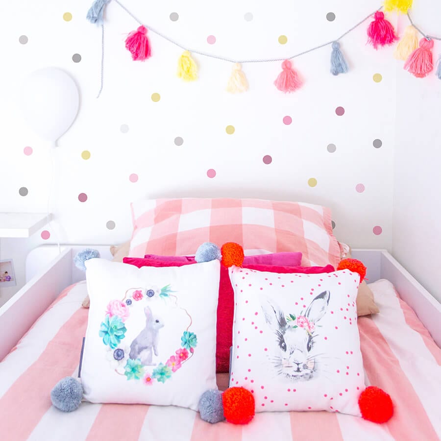 dormitorio infantil niñas decoración con topitos pastel rosa nicolasito #color_Pastel rosa