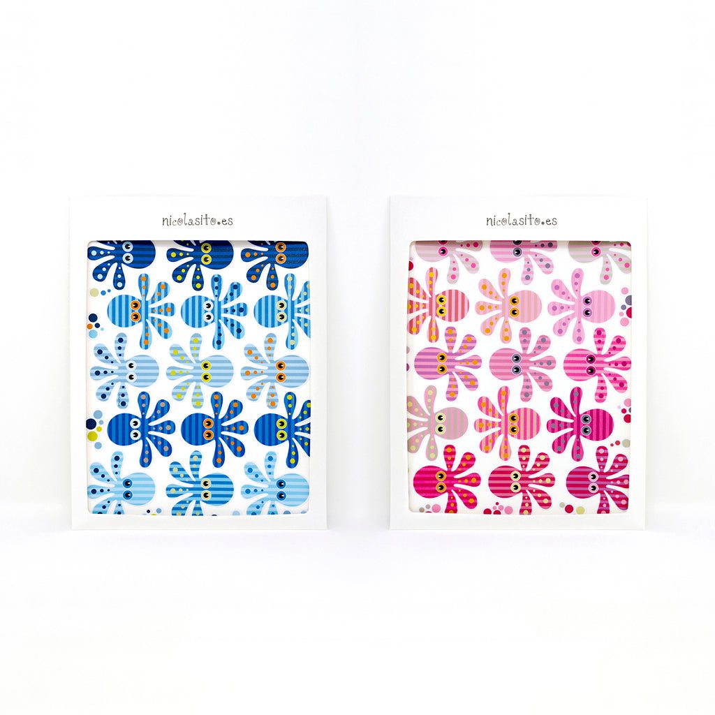 Set de 15 pegatinas antideslizantes de pulpos azules y rosa para baño, vinilos adhesivos de seguridad para niños y bebés - Nicolasito.es #color_Rosa