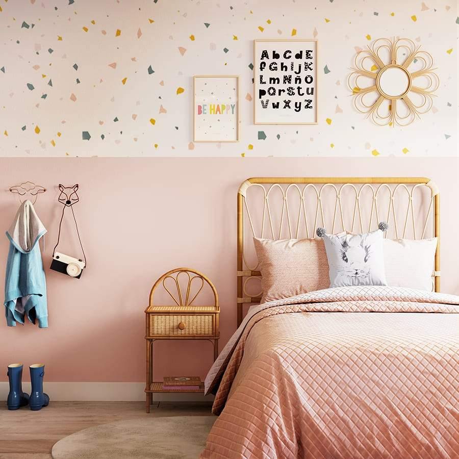 Cabecero artesanal de caña rectangular en cama individual infantil, ideal para aportar encanto y calidez - Nicolasito.es