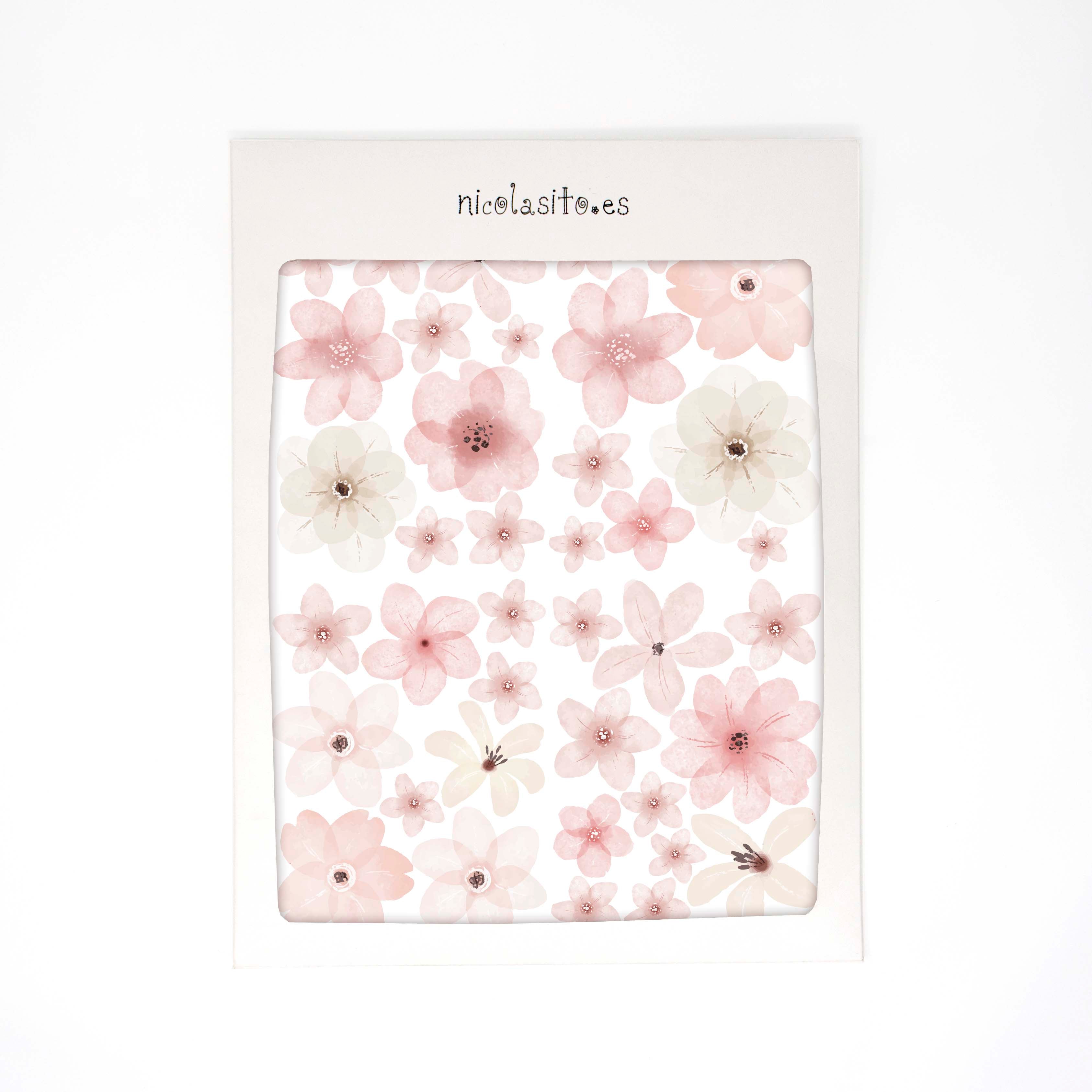 Conjunto de 39 pegatinas de flores rosas organizadas sobre una superficie plana, destacando su diseño delicado y tamaño uniforme - Nicolasito.es