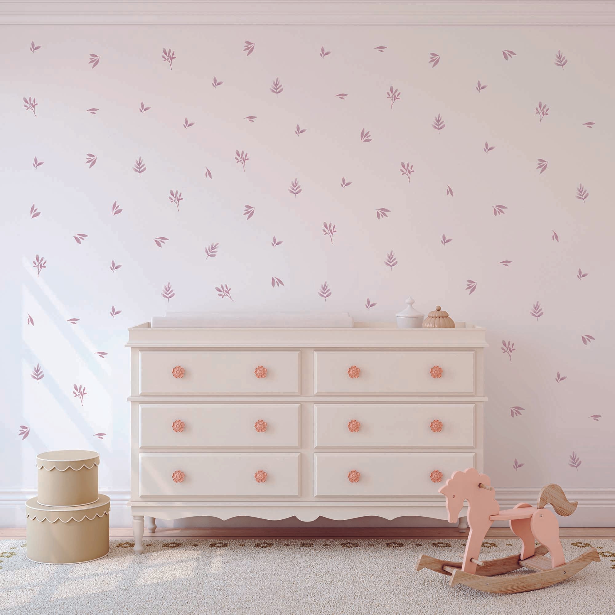 Vinilos removibles plantas mini estilo acuarela aplicados en dormitorio infantil de niña con estilo nórdico. Nicolasito.es
#color_plantas-acuarela-violeta