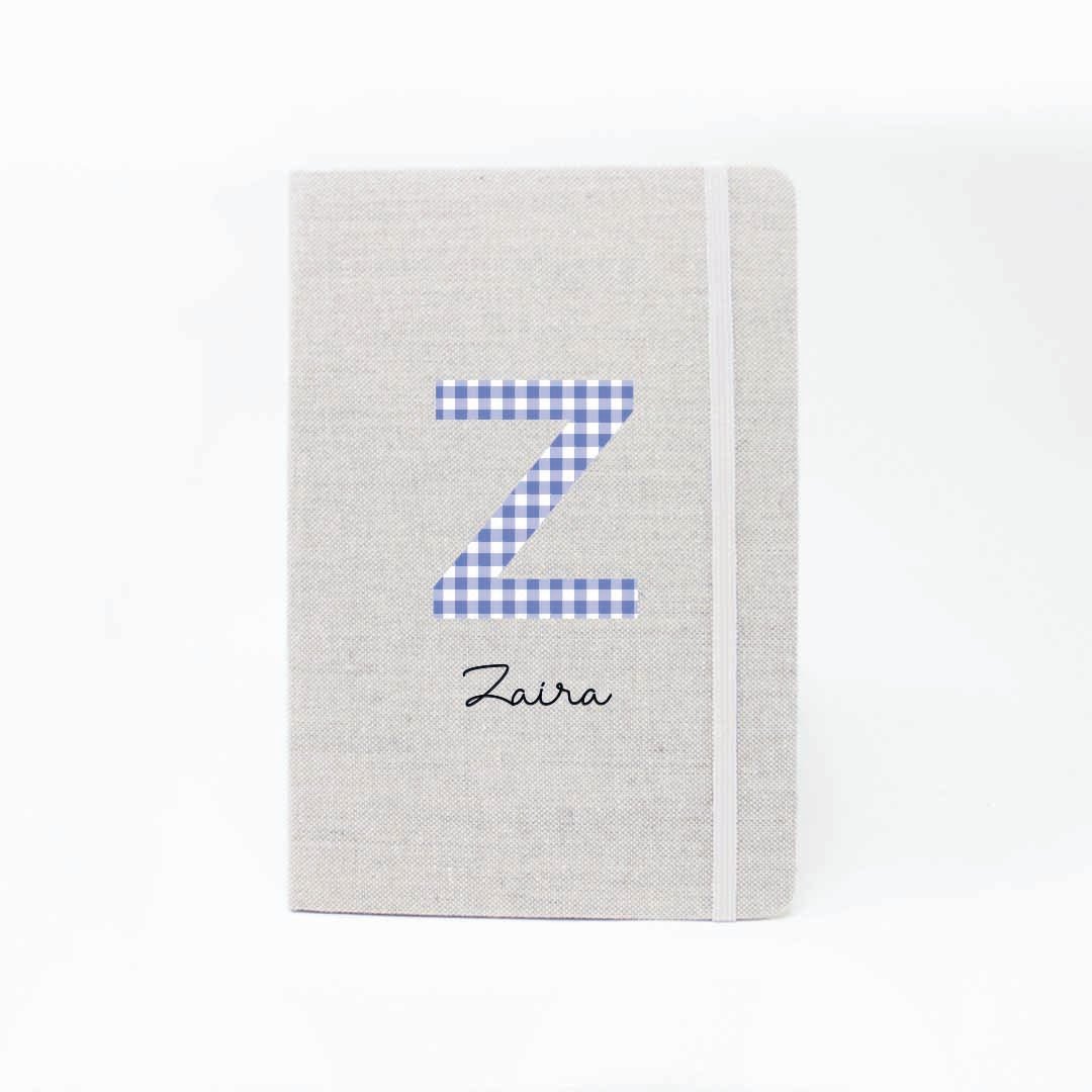 Comprar libreta personalizada con inicial y nombre en estampado vichy para la vuelta al cole #color_Vichy Azul
