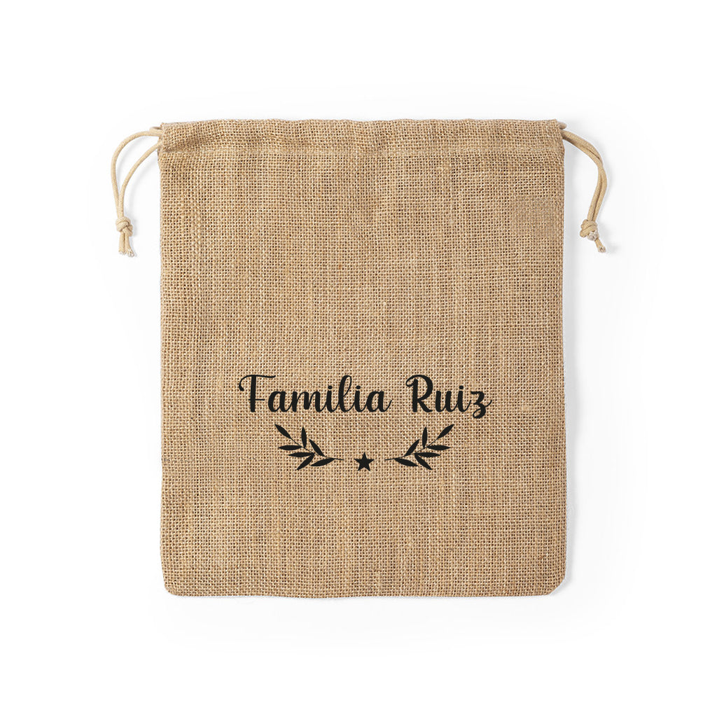 Saco navideño de yute negro personalizado con nombre, decoración moderna y sostenible para colocar regalos bajo el árbol - Nicolasito.es #color_Negro