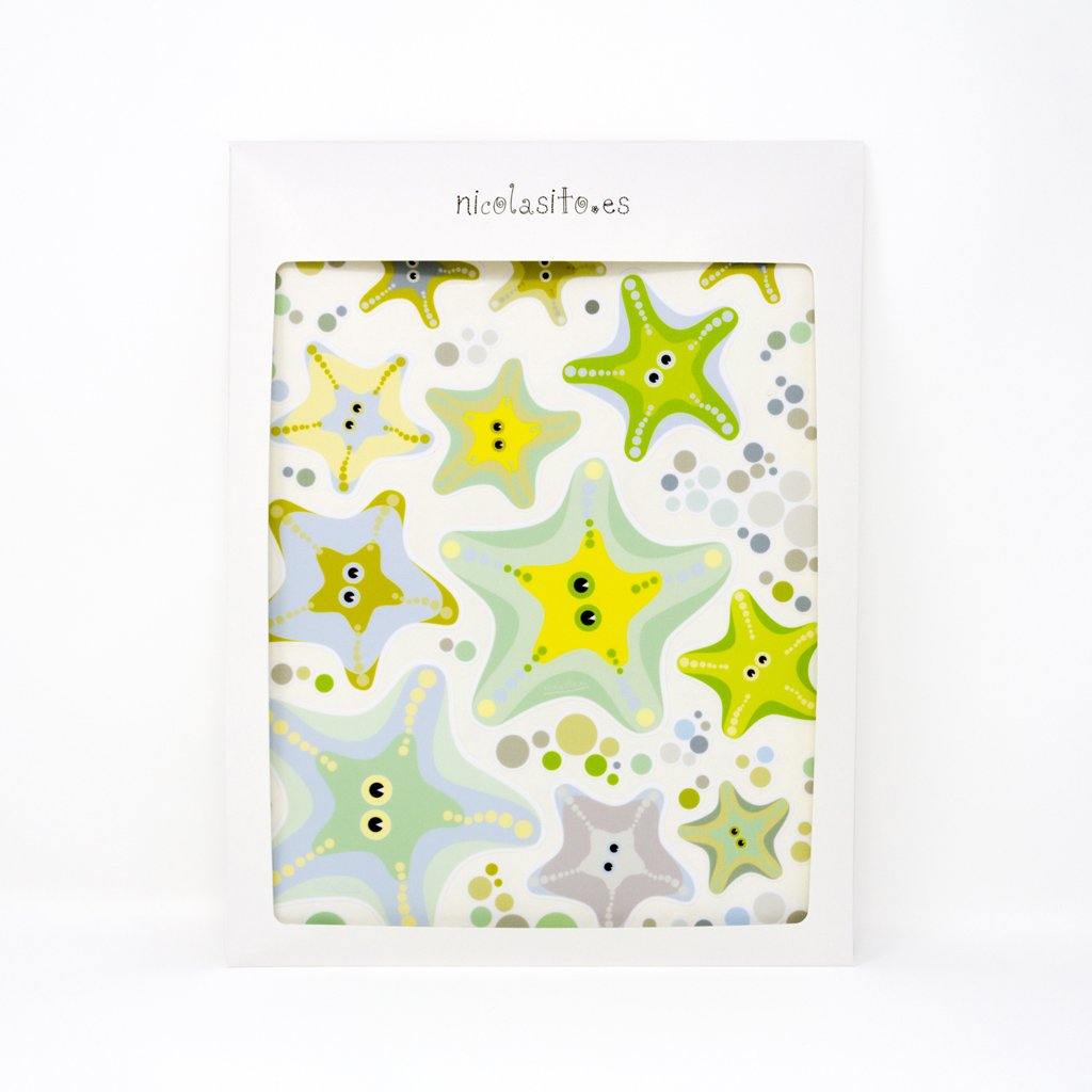 Set de pegatinas antideslizantes infamtiles para evitar resbalones durante el baño en forma de estrellas de mar de color verde - Nicolasito.es #color_Verde