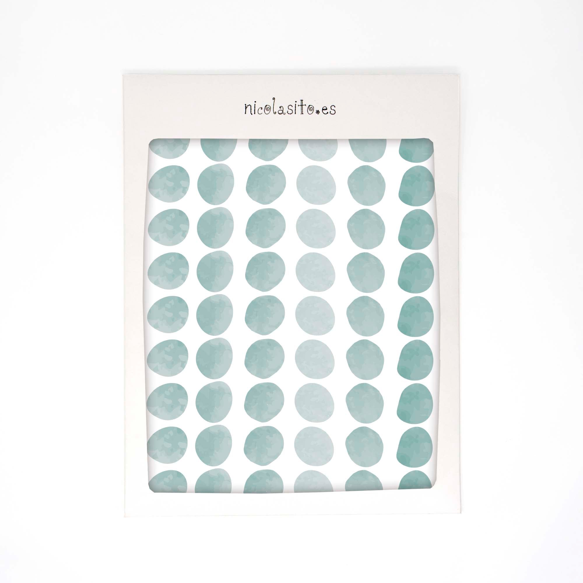 Topos decorativos fáciles de poner y quitar, ideales para paredes lisas. Pack de 63 topitos color aqua. Nicolasito.es
#color_topitos-aqua