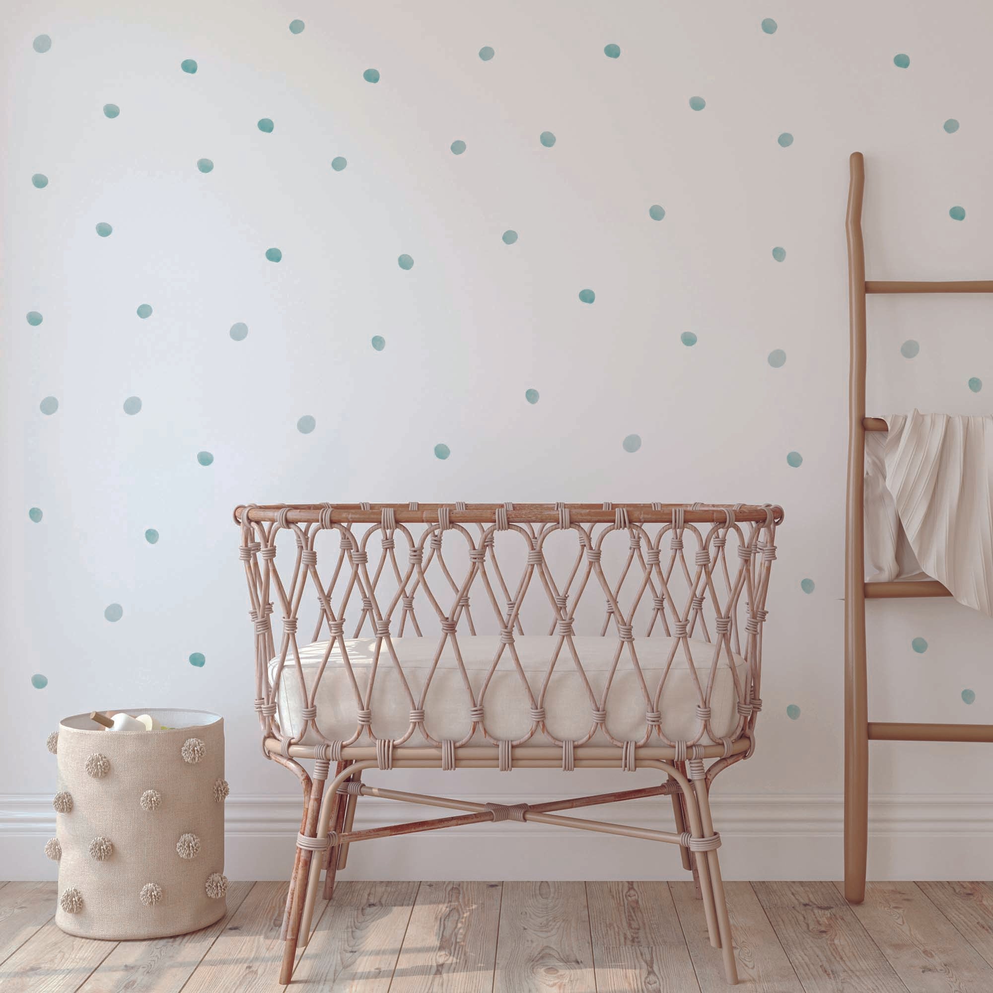 Vinilo de lunares en acuarela usado en decoración de cuarto de bebé. Nicolasito.es
#color_topitos-aqua