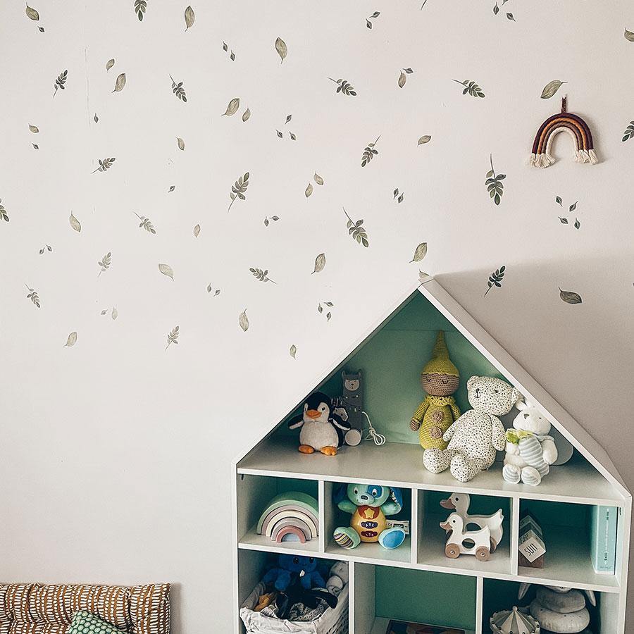 Vinilo hojas para decoración de pared. Vinilos removibles de hojas en pared de cuarto infantil nicolasito