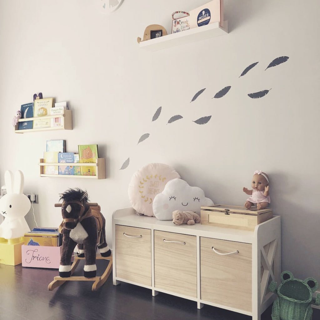 Vinilo pared plumas en estilo bohemio ideal para dormitorios modernos - Nicolasito.es #color_Gris oscuro