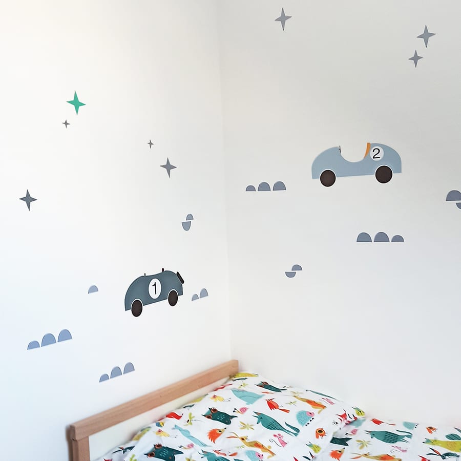 Diseño de vinilo coches vintage para pared con aire nostálgico y decorativo - Nicolasito.es #color_Azul