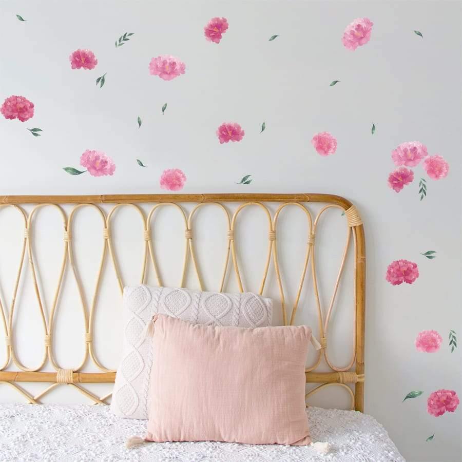 Decoración pared dormitorio con Vinilo decorativo flores peonias nicolasito