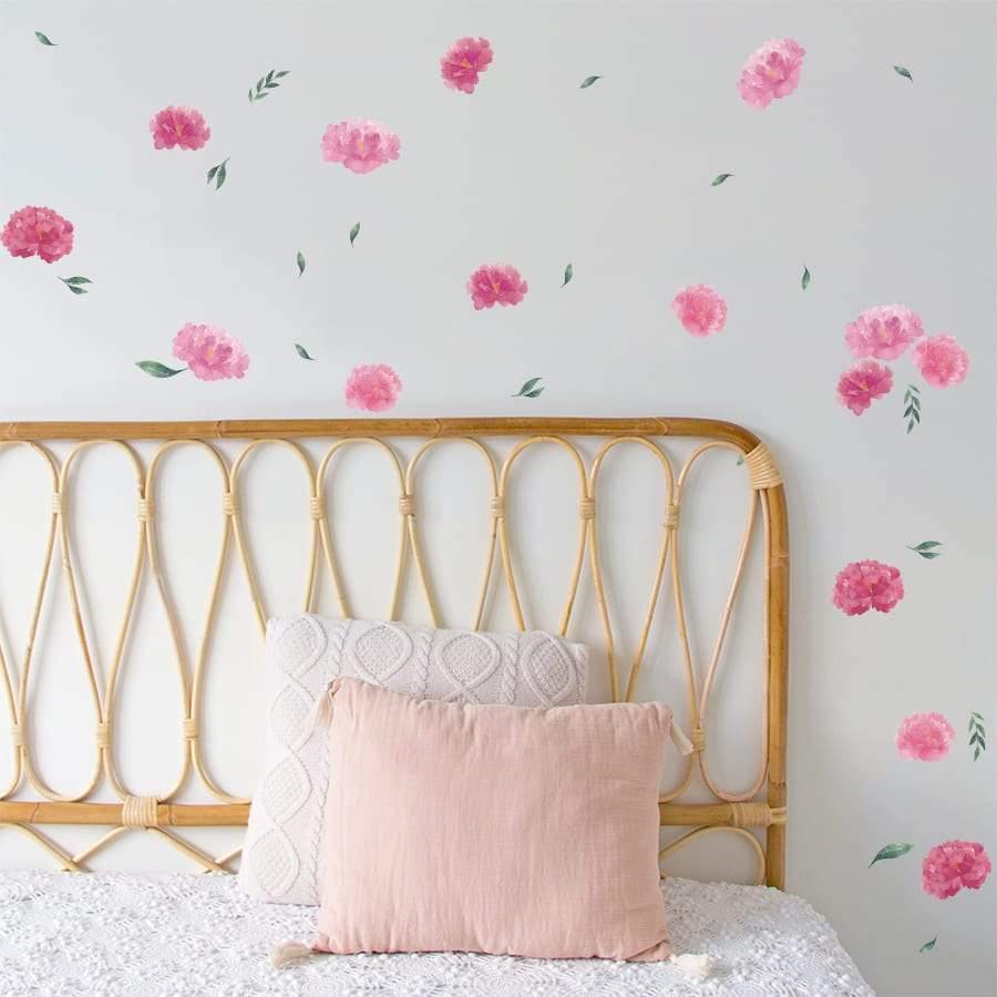 Decoración pared dormitorio con Vinilo decorativo flores peoni­as nicolasito