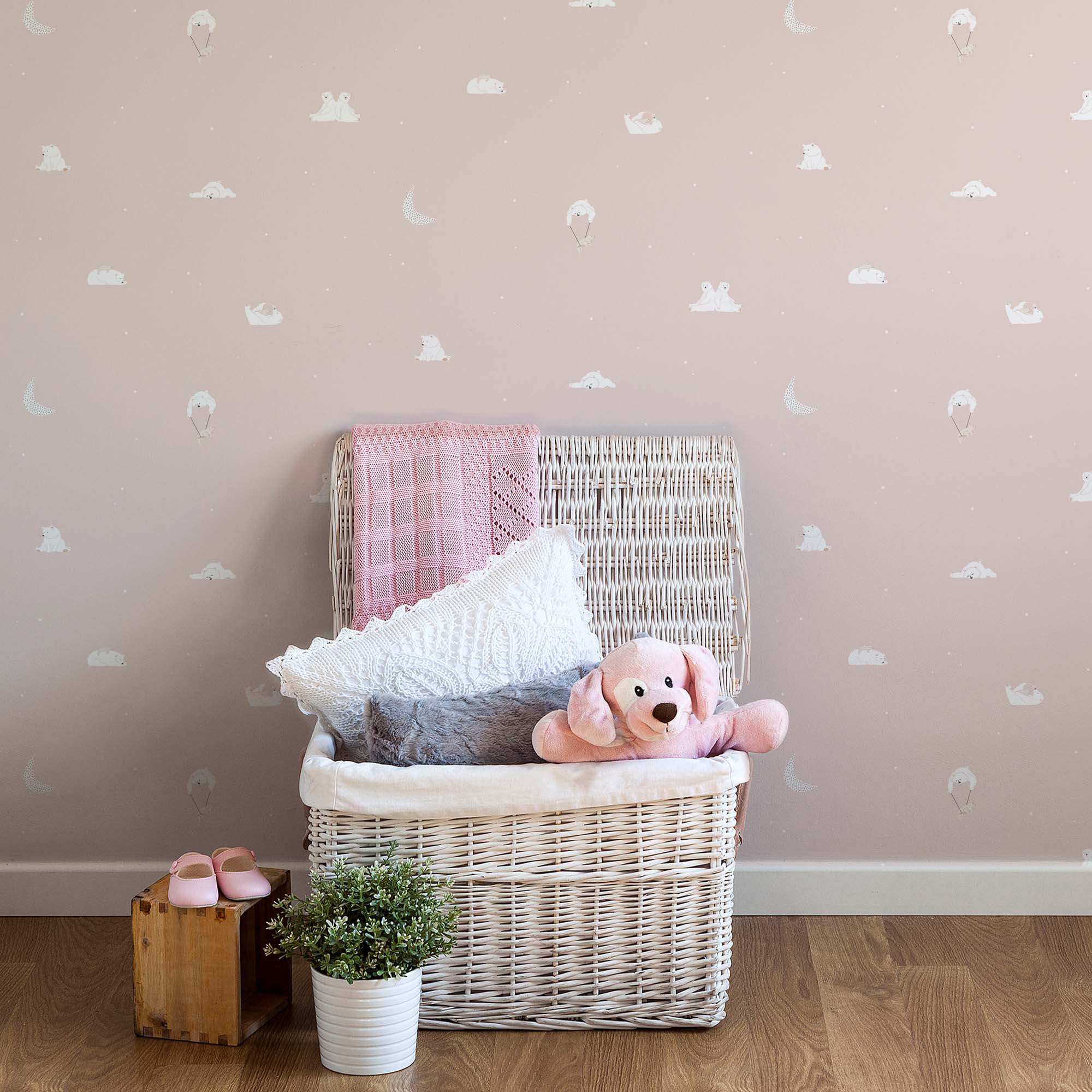 papel pintado de osos rosa para Decoración infantil en pared cuarto de niña #color_oso-rosa