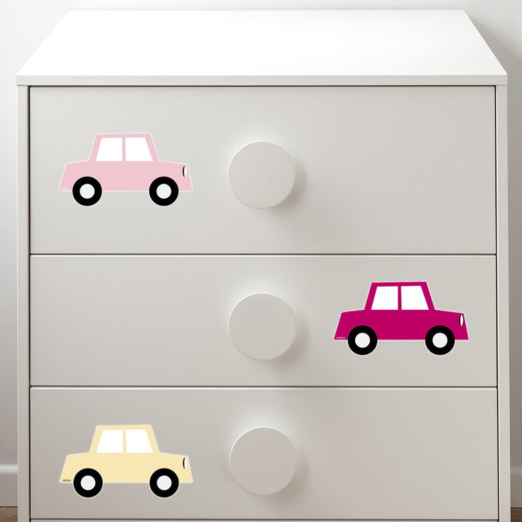 Ideas decoración infantil vinilo decorativo para pared y muebles coches fiat en color rosa - Nicolasito.es #color_Rosa