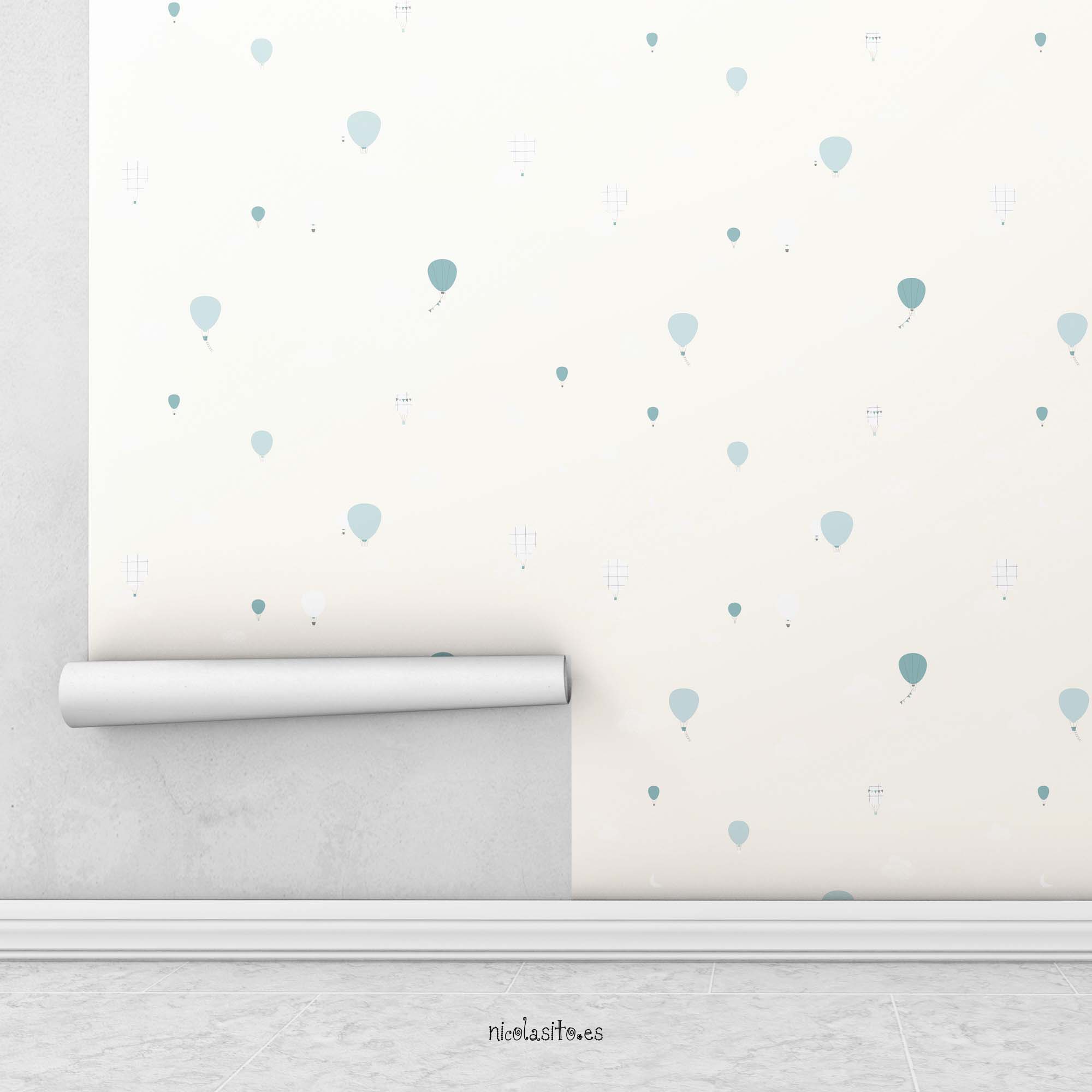 papel pintado para decorar dormitorios infantiles con estampado de globos beige #color_Globos-beige