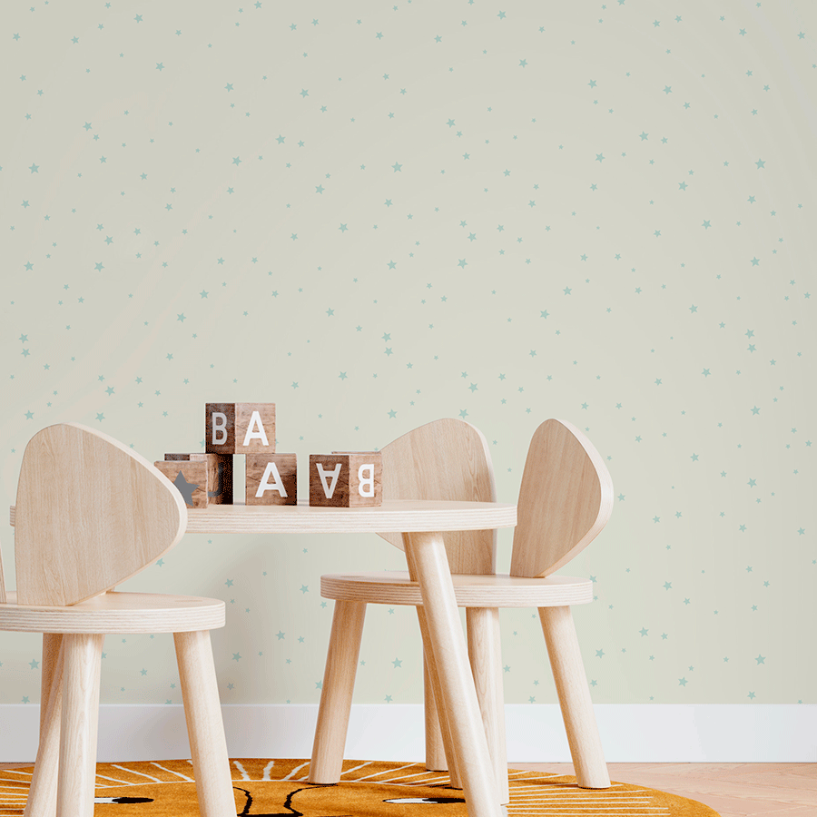 Sala de Juegos infantil decorada con Papel Pintado Estrellitas Mint - Nicolasito.es #color_Mint
