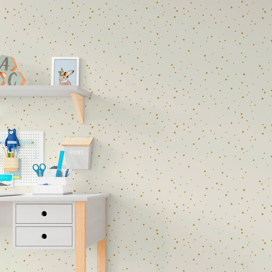 Decoración de paredes de dormitorio Infantil con Papel Pintado Estrellitas Oro - Nicolasito.es #color_Oro
