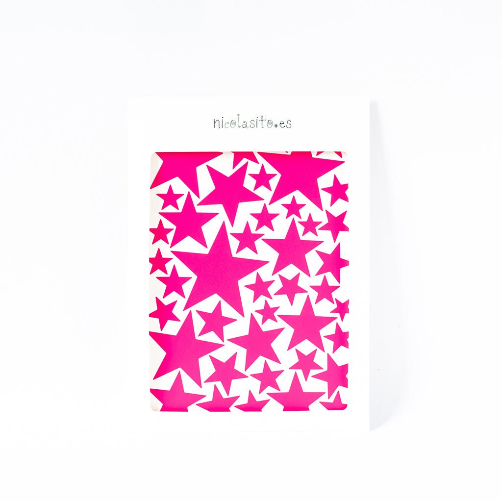 Paquete de 43 pegatinas de vinilo decorativo y adhesivo para decoración de paredes en forma de estrellas de varios tamaños en color fucsia - Nicolasito.es #color_Fucsia