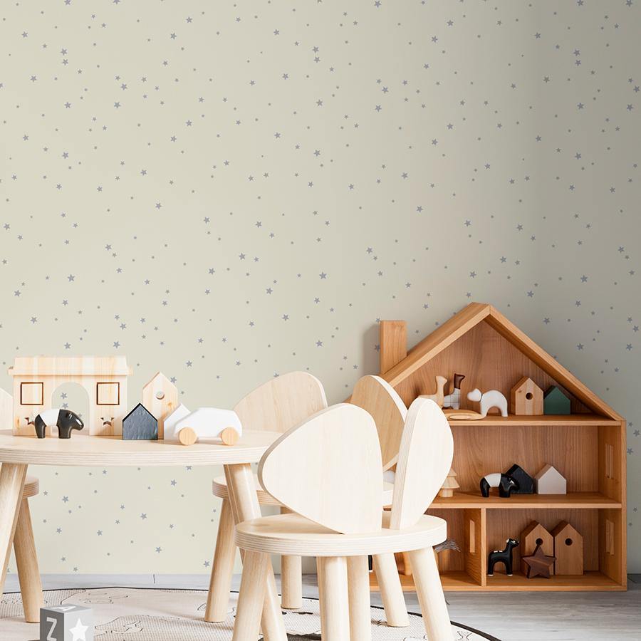 Ideas Habitación Infantil Papel Pintado Estrellitas Gris #color_Gris claro