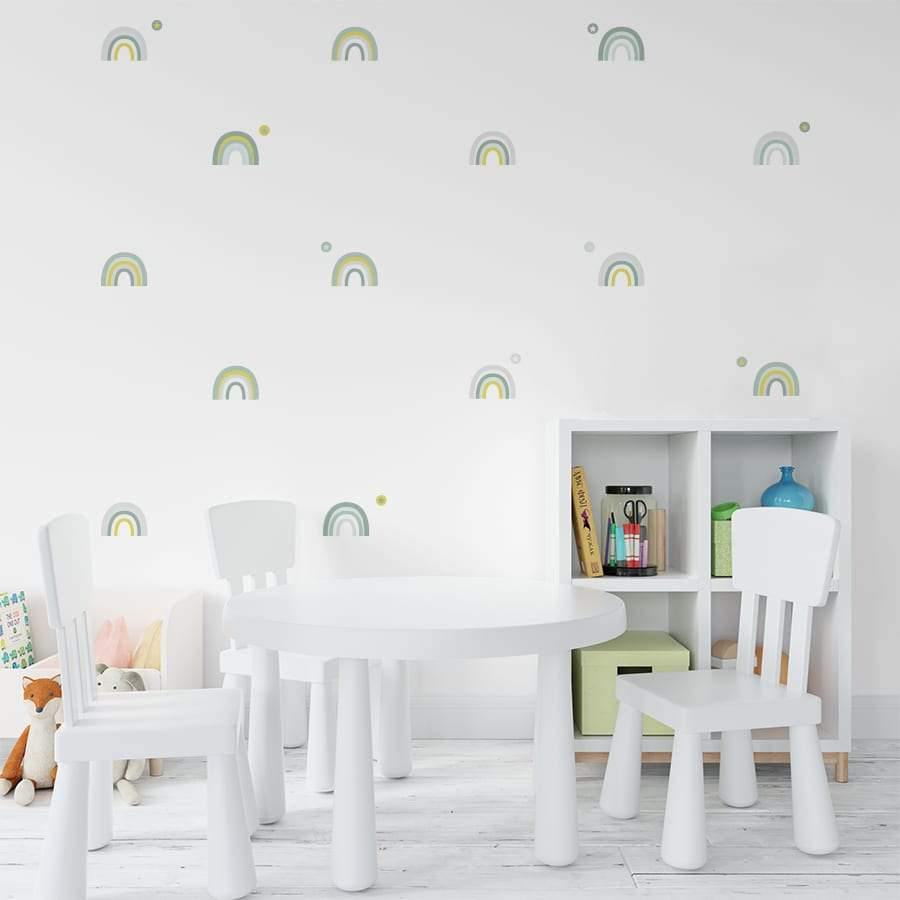 Cuartos de juegos con paredes blancas decoradas con Vinilo decorativo Arco Iris mint - Nicolasito.es #color_Pastel mint