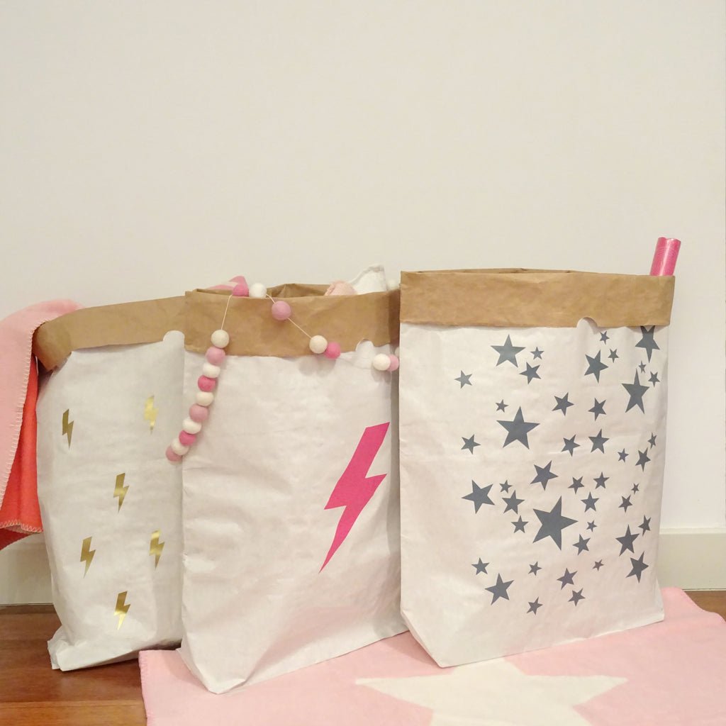 Ideas bonitas almacenaje infantil sacos de papel kraft