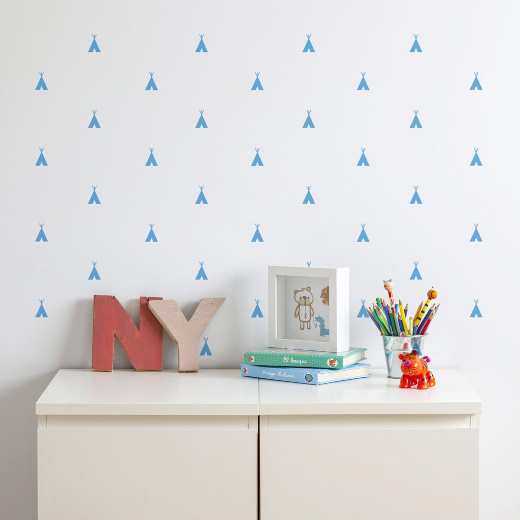 Vinilo decorativo mini tipis adhesivo para pared infantil estilo nórdico - Nicolasito.es #color_Azul
