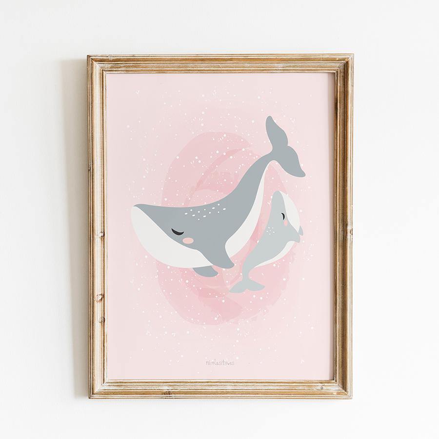 Ideas regalos infantiles lámina mamá ballena Nicolasito.es #color_Rosa #tamaño_30x40 cm