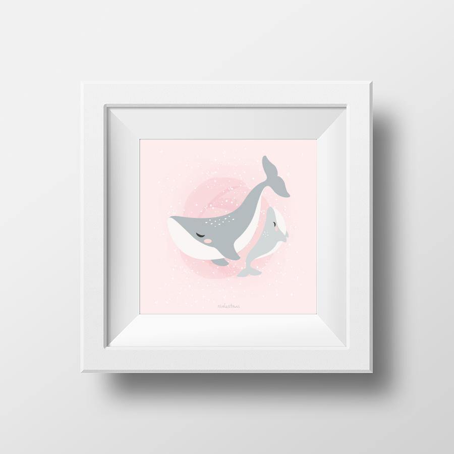 Comprar online lámina mamá ballena Nicolasito.es #color_Rosa #tamaño_23x23 cm