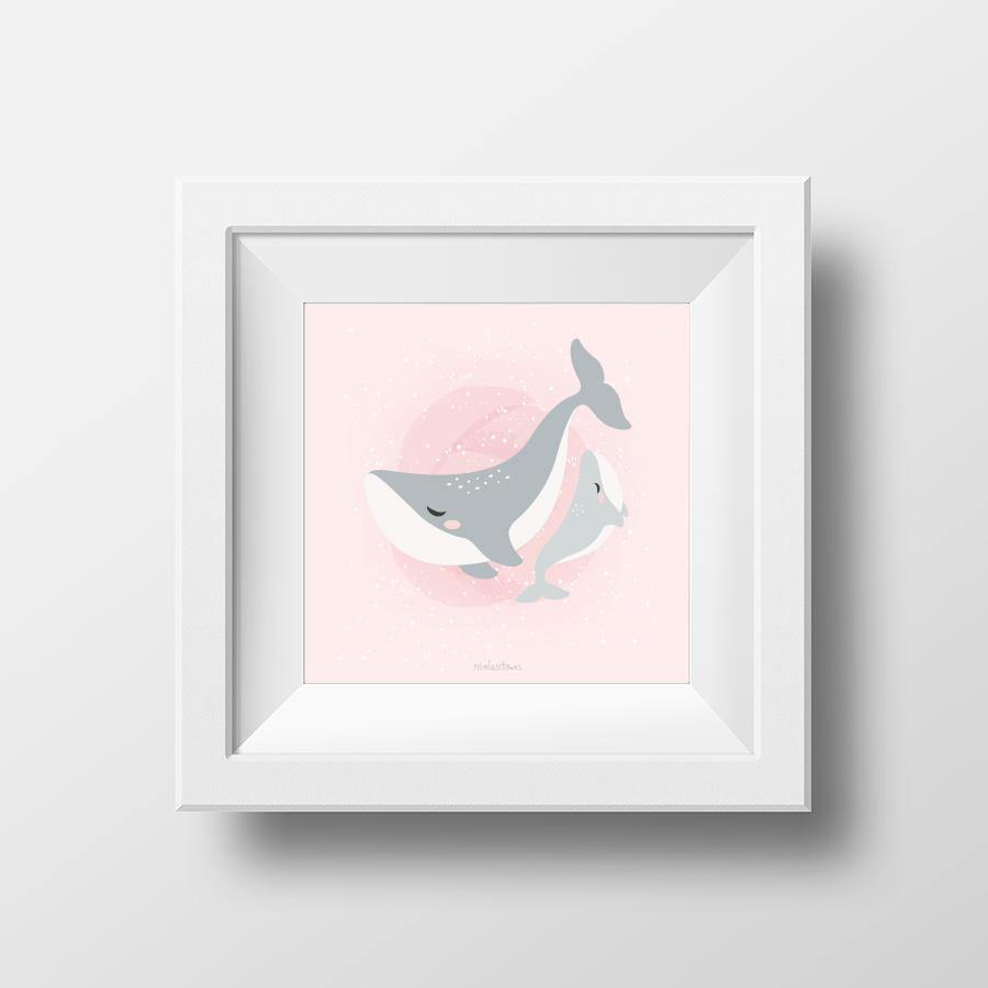 Comprar online lámina mamá ballena Nicolasito.es  #color_Rosa #tamaño_23x23 cm