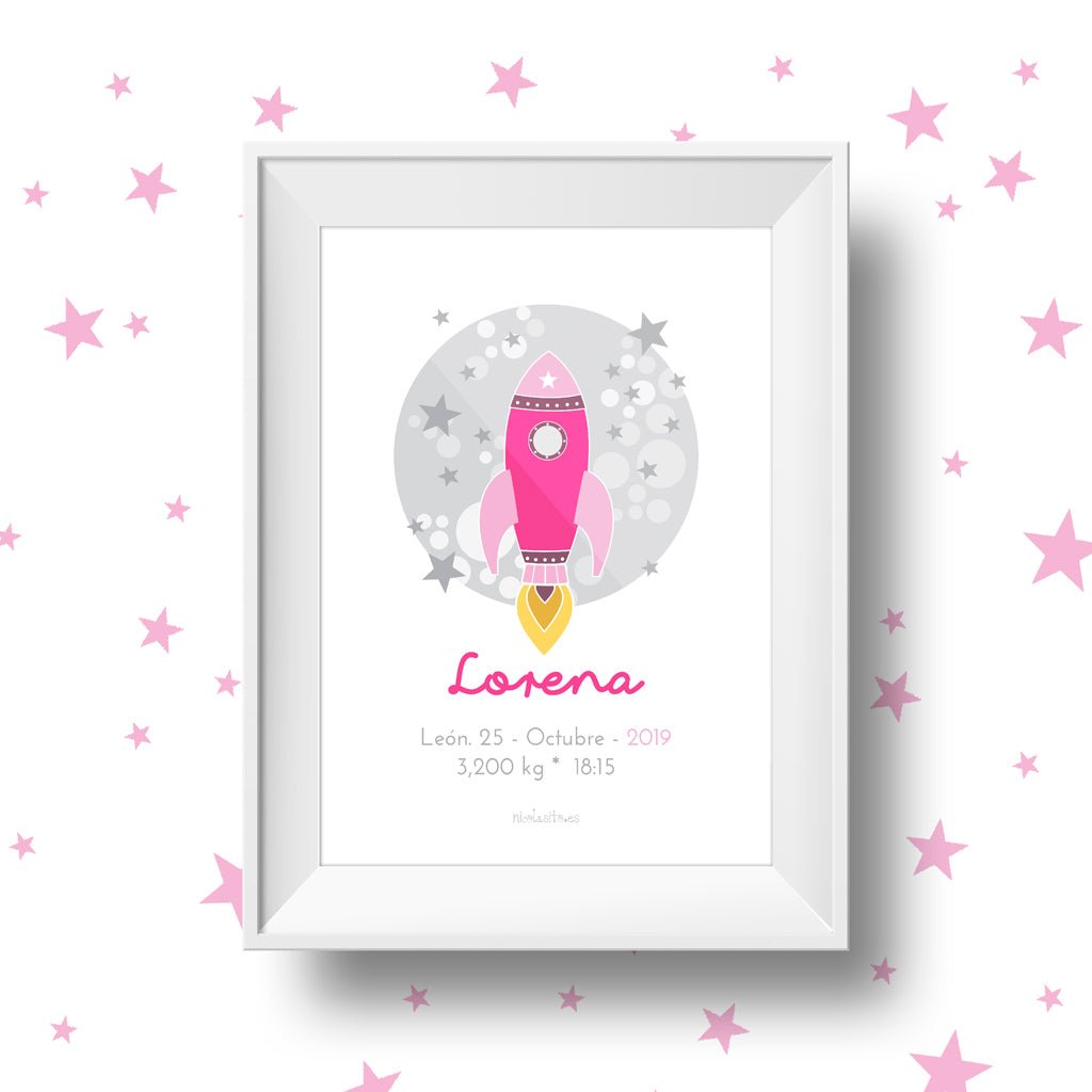 Comprar lámina personalizada para regalo infantil Cohete #color_Rosa