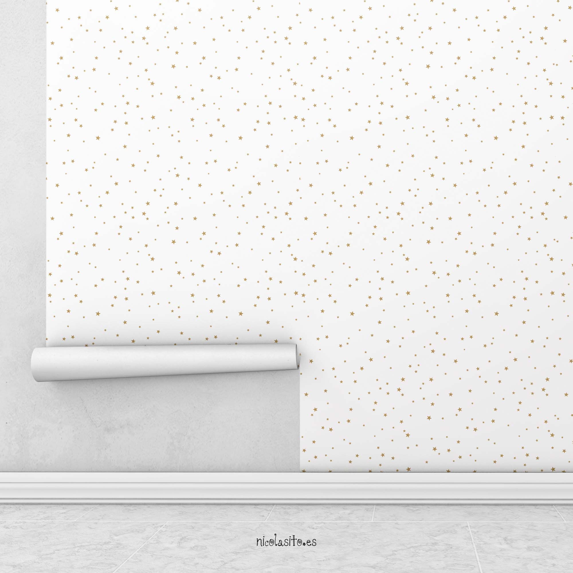 Colocación Papel Pintado Decorativo Estrellitas Doradas #color_Oro