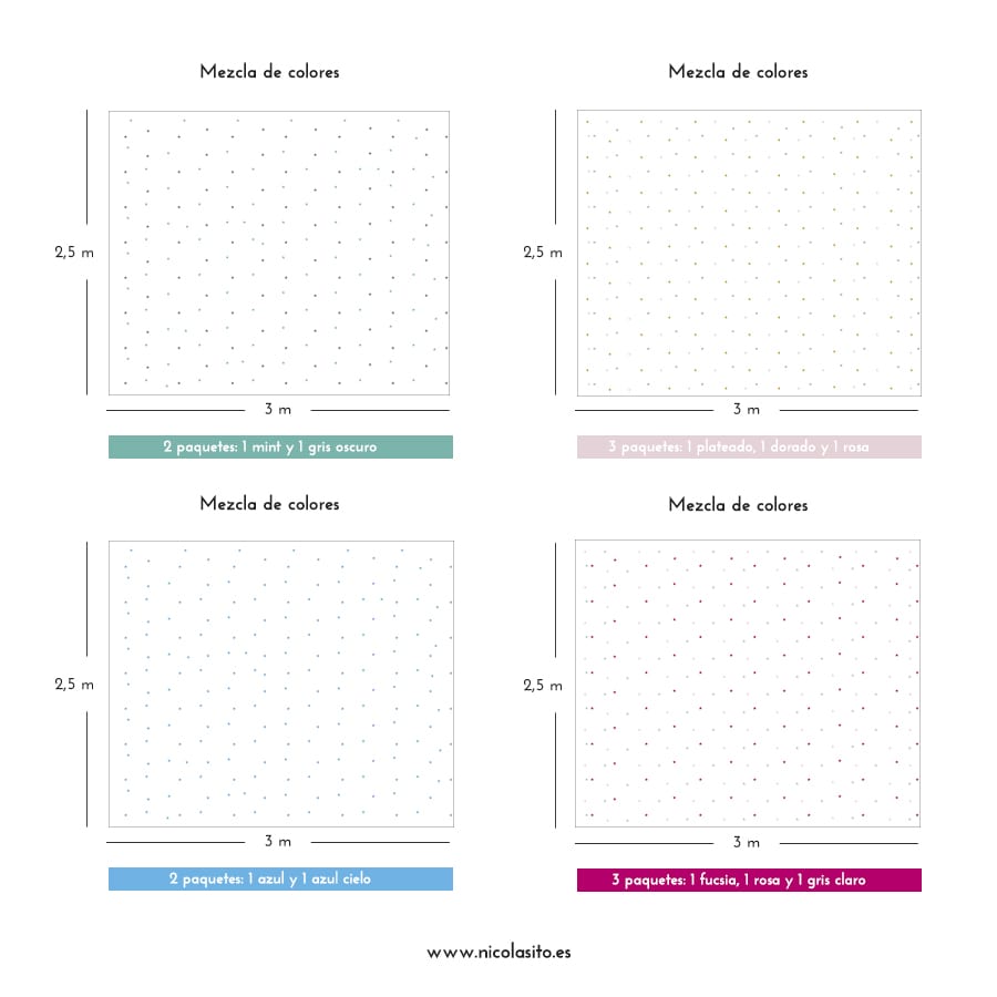 Resultado visual de pared amplia decorada con múltiples paquetes de vinilo adhesivo mini estrellitas en varios colores - Nicolasito.es
