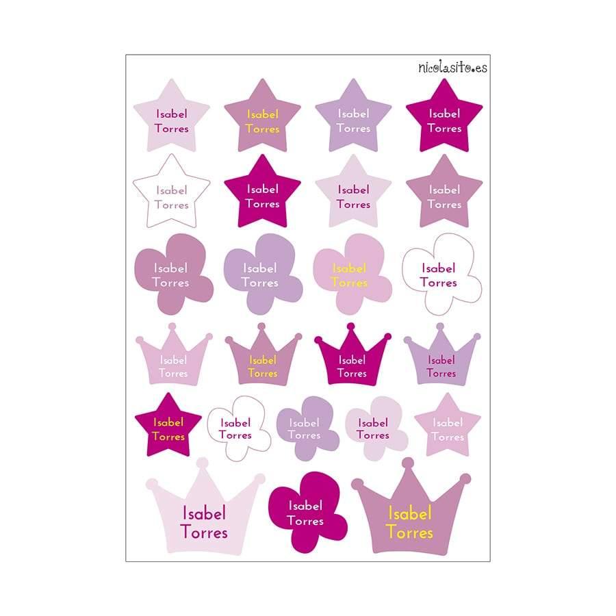 Pegatinas personalizadas Estrellas Coronas y Mariposas rosa
