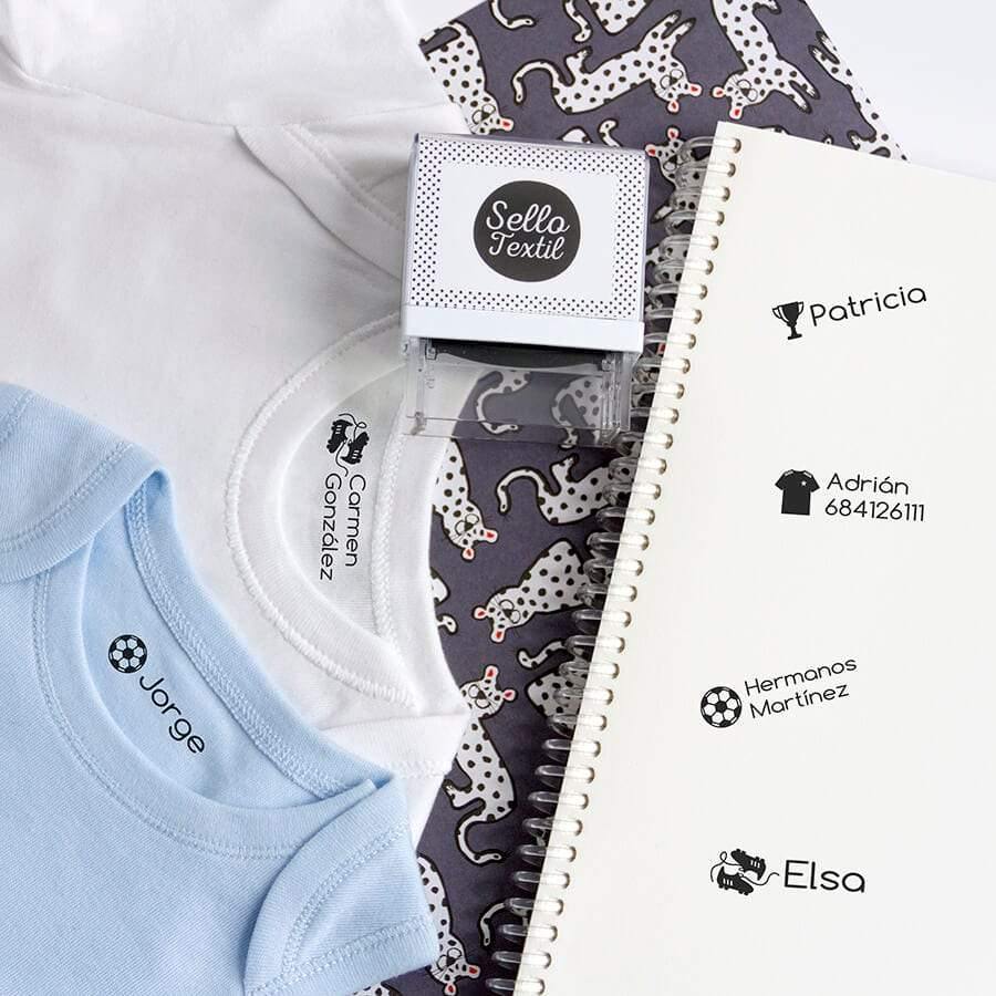 Sello personalizado ropa Fútbol estampado sobre uniforme deportivo, marcador textil resistente a los lavados y perfecto para identificar ropa infantil - Nicolasito.es