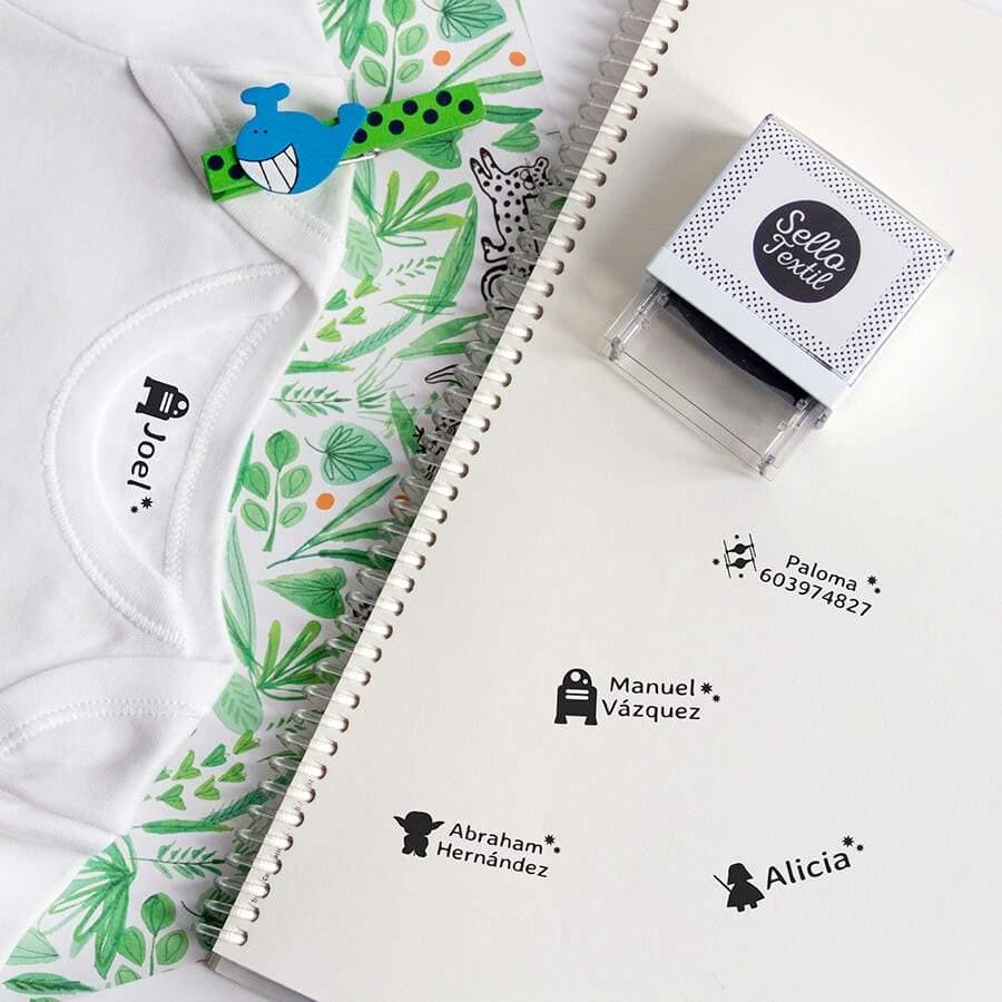 Sello personalizado ropa Star Wars estampado sobre uniforme escolar, ideal para identificar prendas con un diseño galáctico y resistente - Nicolasito.es