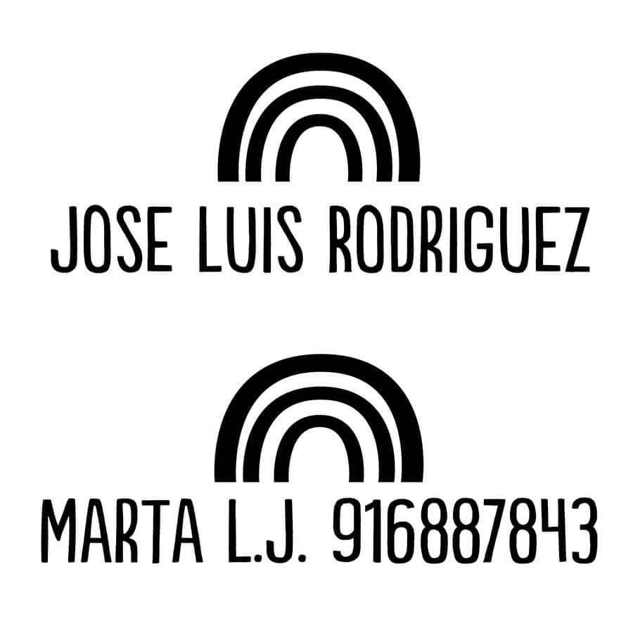 Sello personalizado ropa Arcoíris con nombre grabado y diseño alegre de arcoíris, marcador textil fácil de usar y duradero - Nicolasito.es