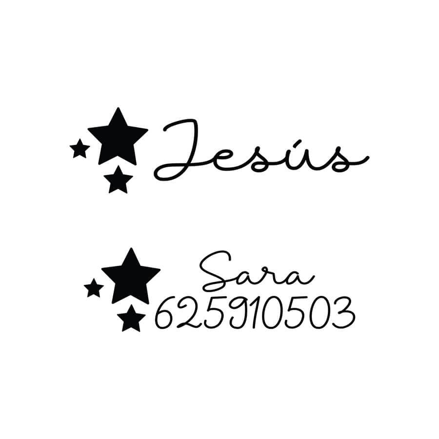 Sello personalizado ropa Estrellitas con nombre grabado y dibujo de estrellas, marcador textil lavable y fácil de usar - Nicolasito.es