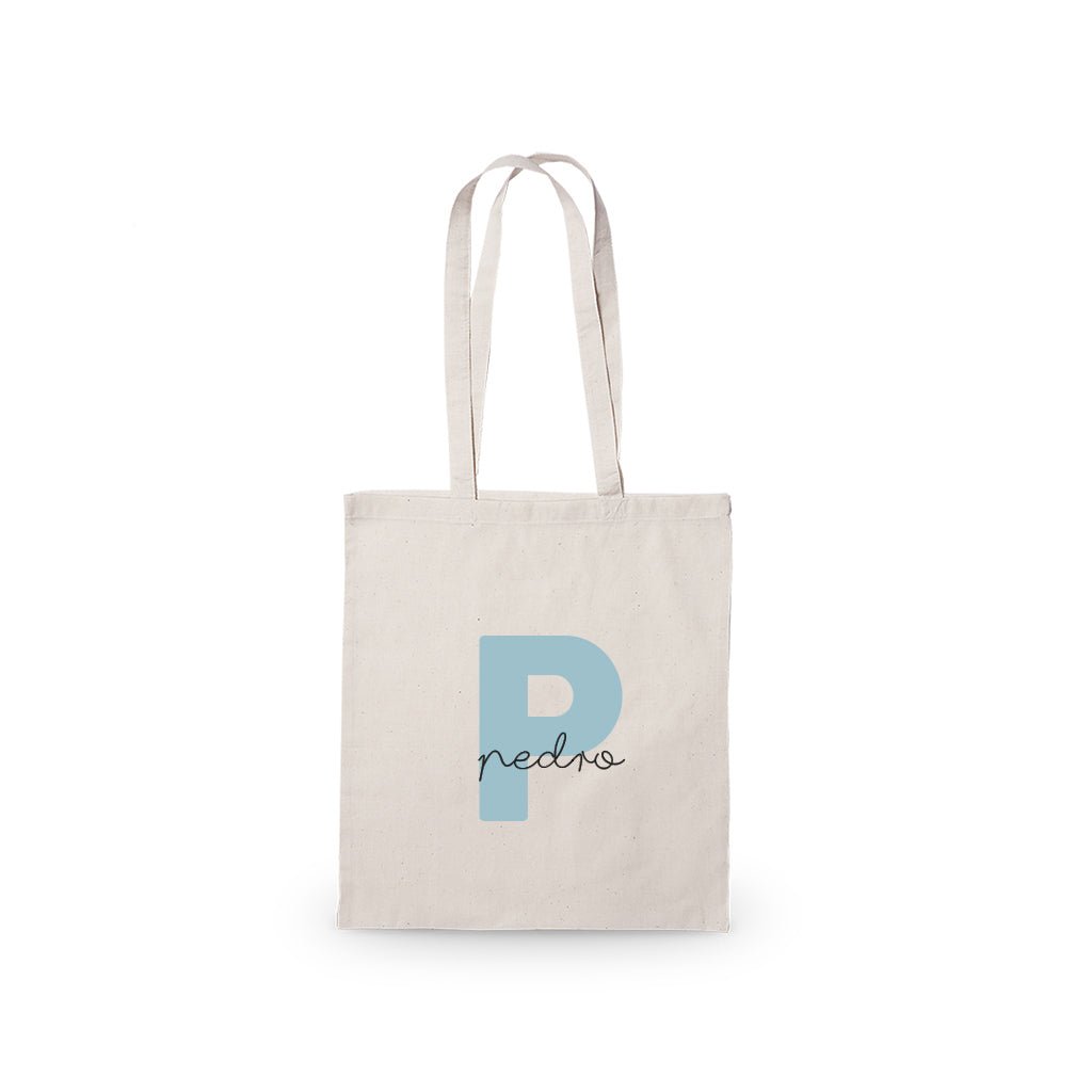 Tote Bag Algodón Inicial Nombre Personalizada #color_Azul claro