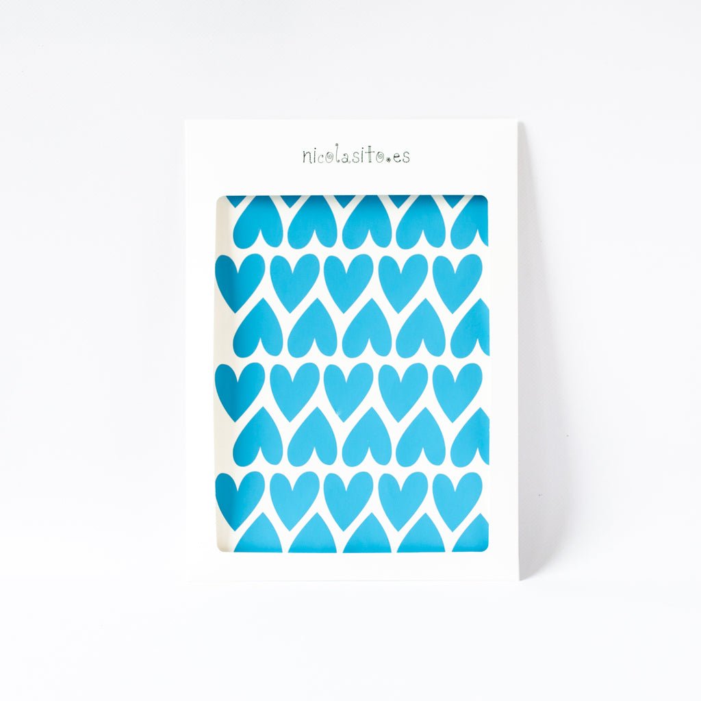 Vinilo decorativo mini corazones en envoltorio original de cartón - Nicolasito.es #color_Azul