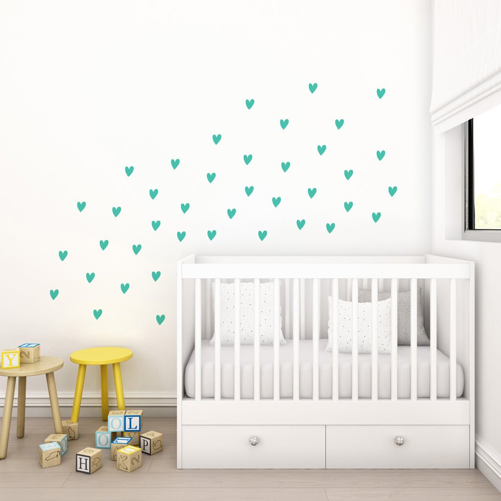 Ambiente minimalista con pared cubierta de vinilo decorativo mini corazones - Nicolasito.es #color_Mint