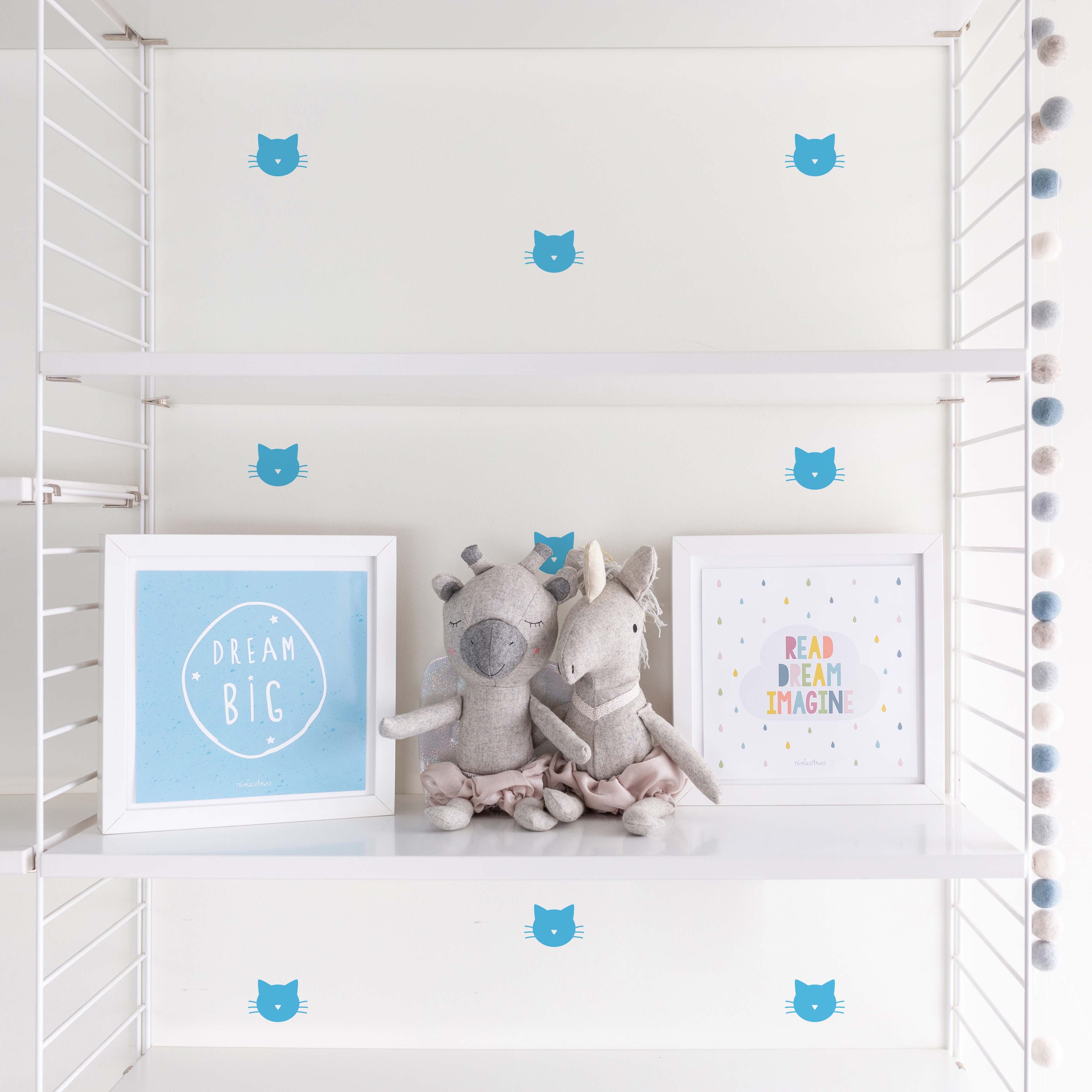 Vinilo decorativo gatitos adhesivo para pared infantil estilo divertido - Nicolasito.es #color_Azul