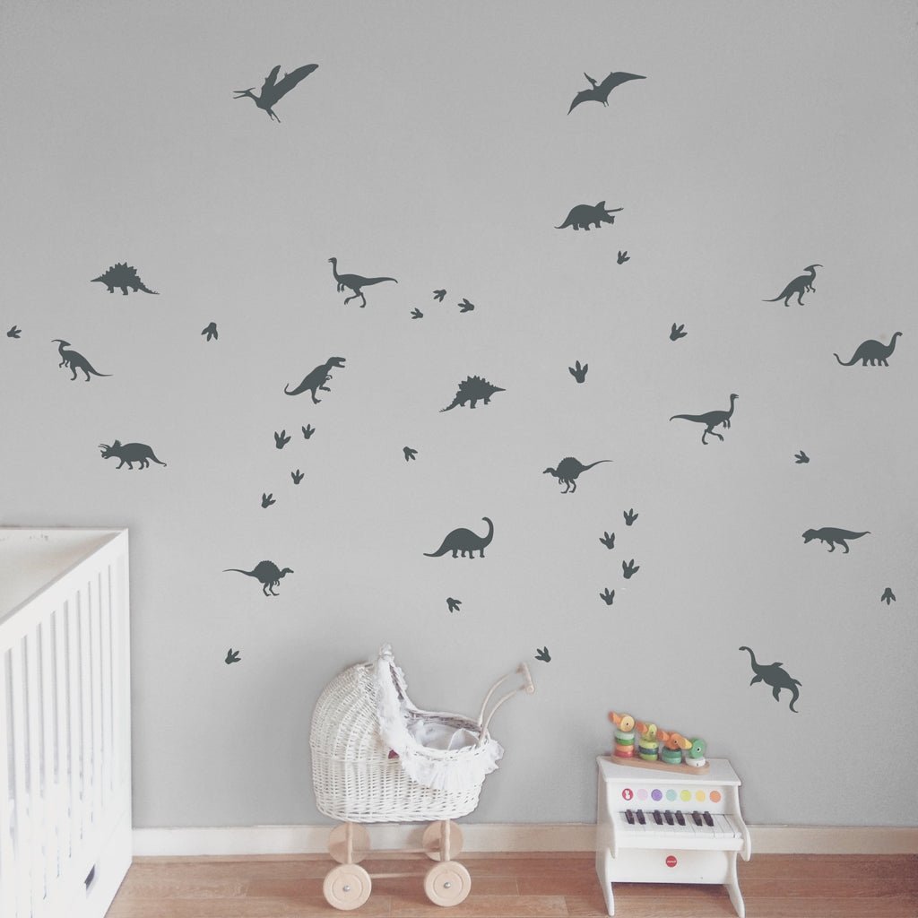 Decoración cuarto del bebé con vinilo adhesivo en forma de dinosaurios - Nicolasito.es #color_Gris oscuro