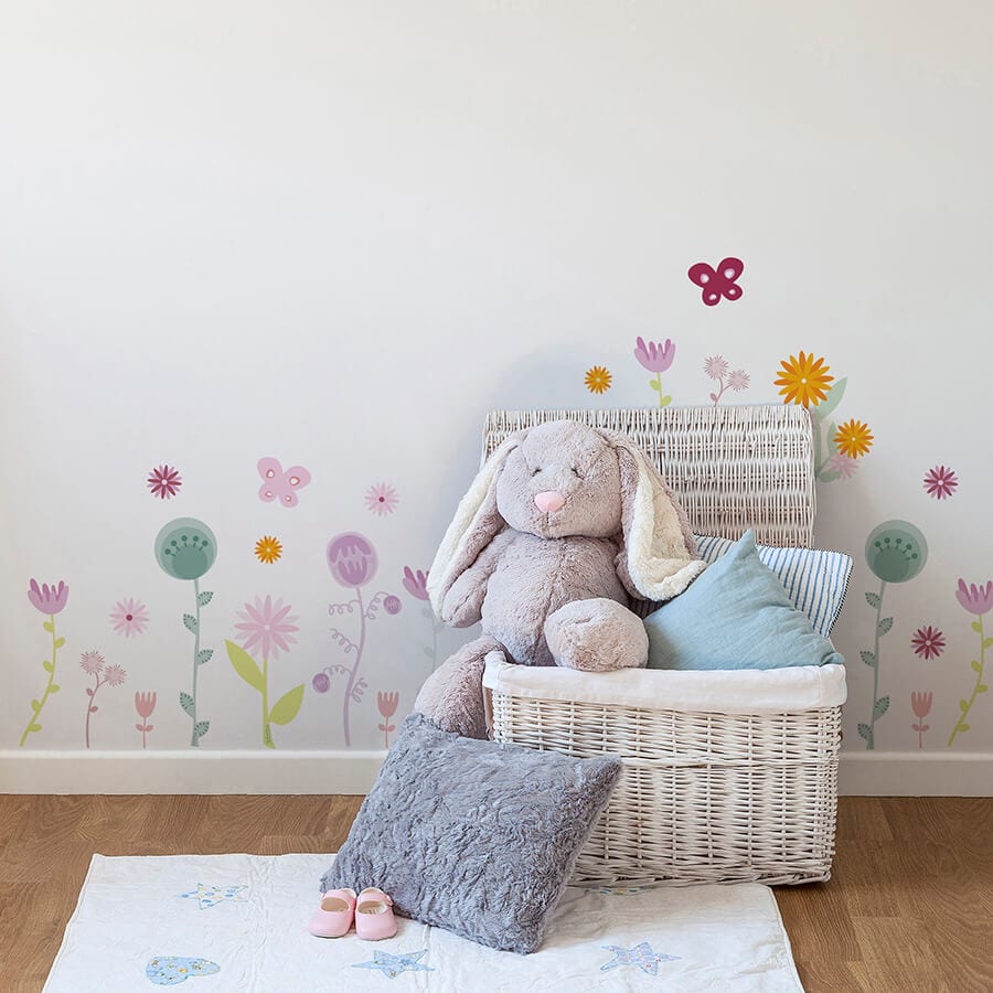 Vinilo adhesivo flores decoración pared cuarto infantil