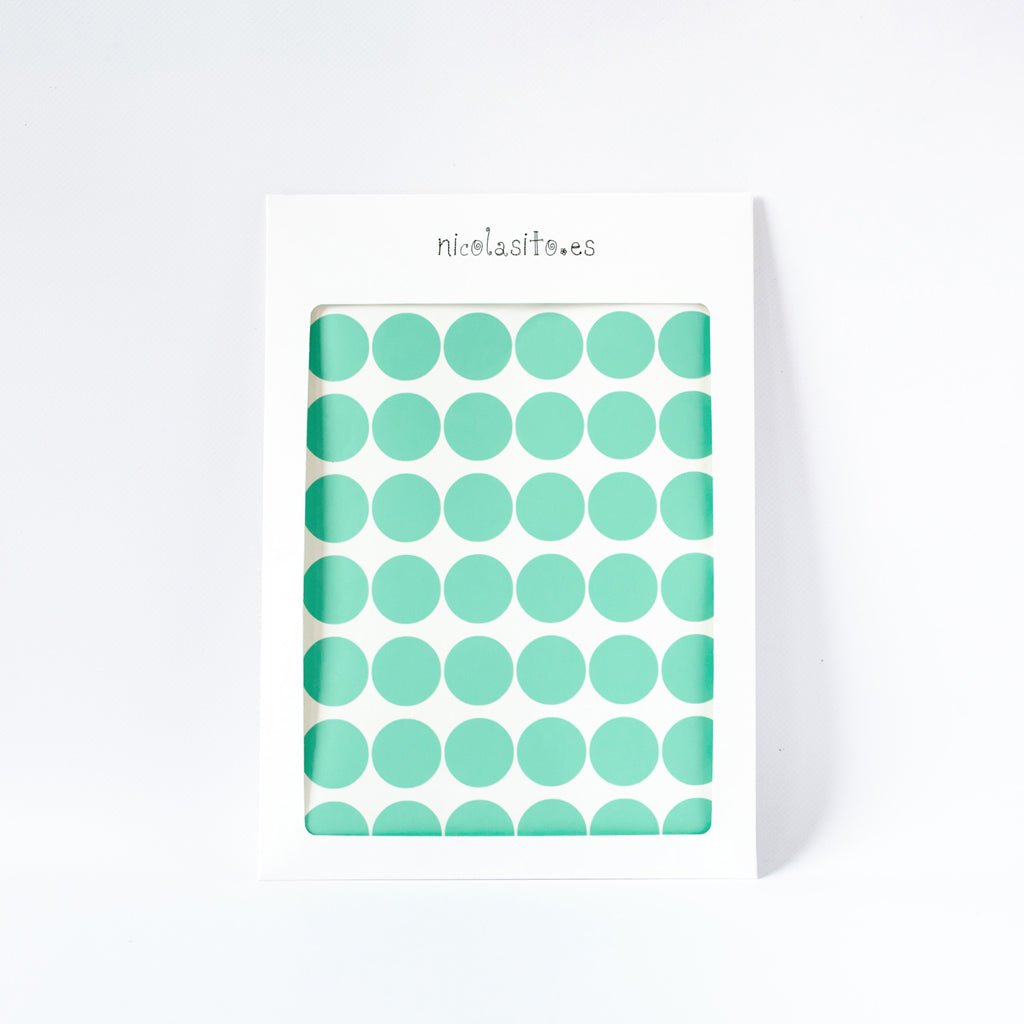 Vista frontal del packaging del vinilo adhesivo topitos lunares circulares de 3 cm - Nicolasito.es #color_Mint