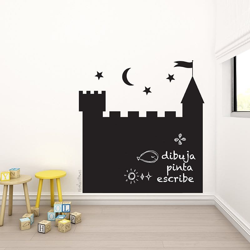 Pizarra castillo adhesiva tamaño grande en pared infantil, vinilo decorativo ideal para fomentar la creatividad de los niños - Nicolasito.es #medidas_Grande