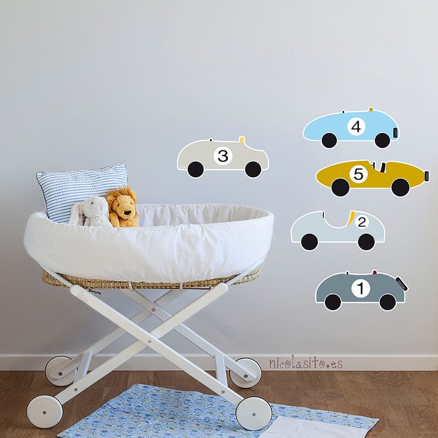 Vinilo pared con ilustraciones de coches clásicos ideal para habitaciones de bebé - Nicolasito.es #color_Azul
