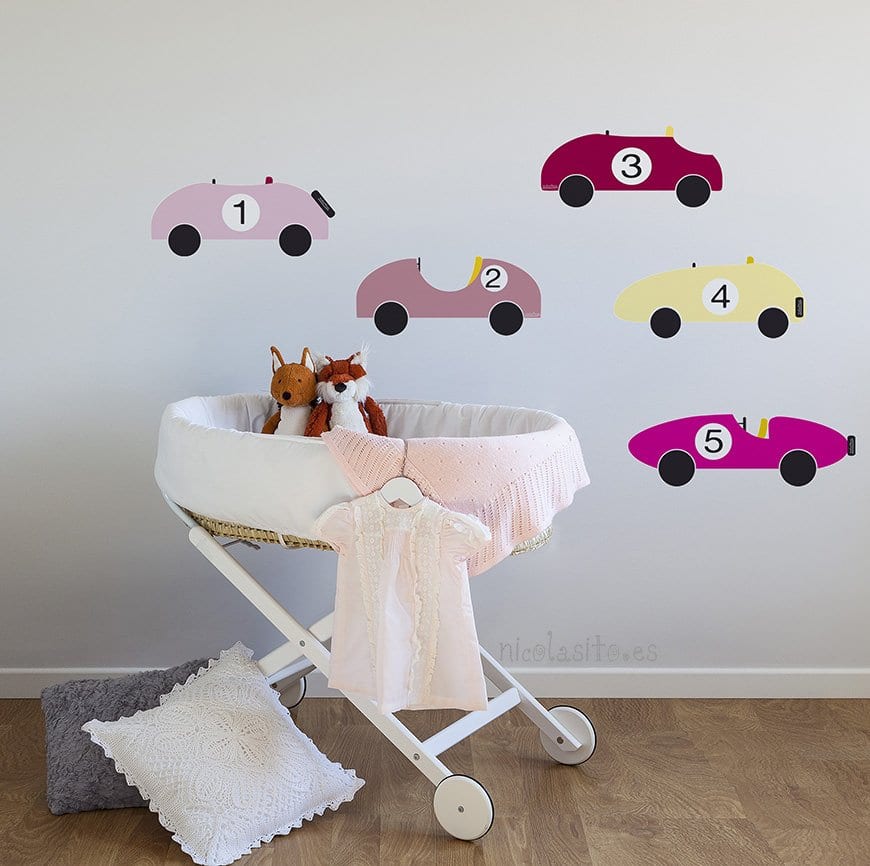 Patrón de vinilo pared coches vintage como alternativa práctica al papel pintado - Nicolasito.es #color_Rosa